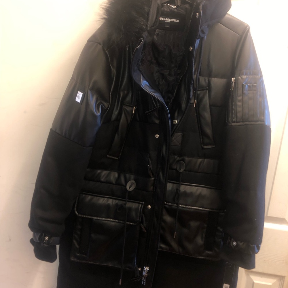 Karl Lagerfeld Black Puffer Jacket with Hood